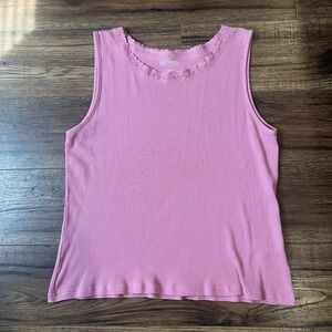 Vintage Y2K‎ Womens Medium Lace Trim Cami Pink Boho Coquette Bratz Fairy Summer